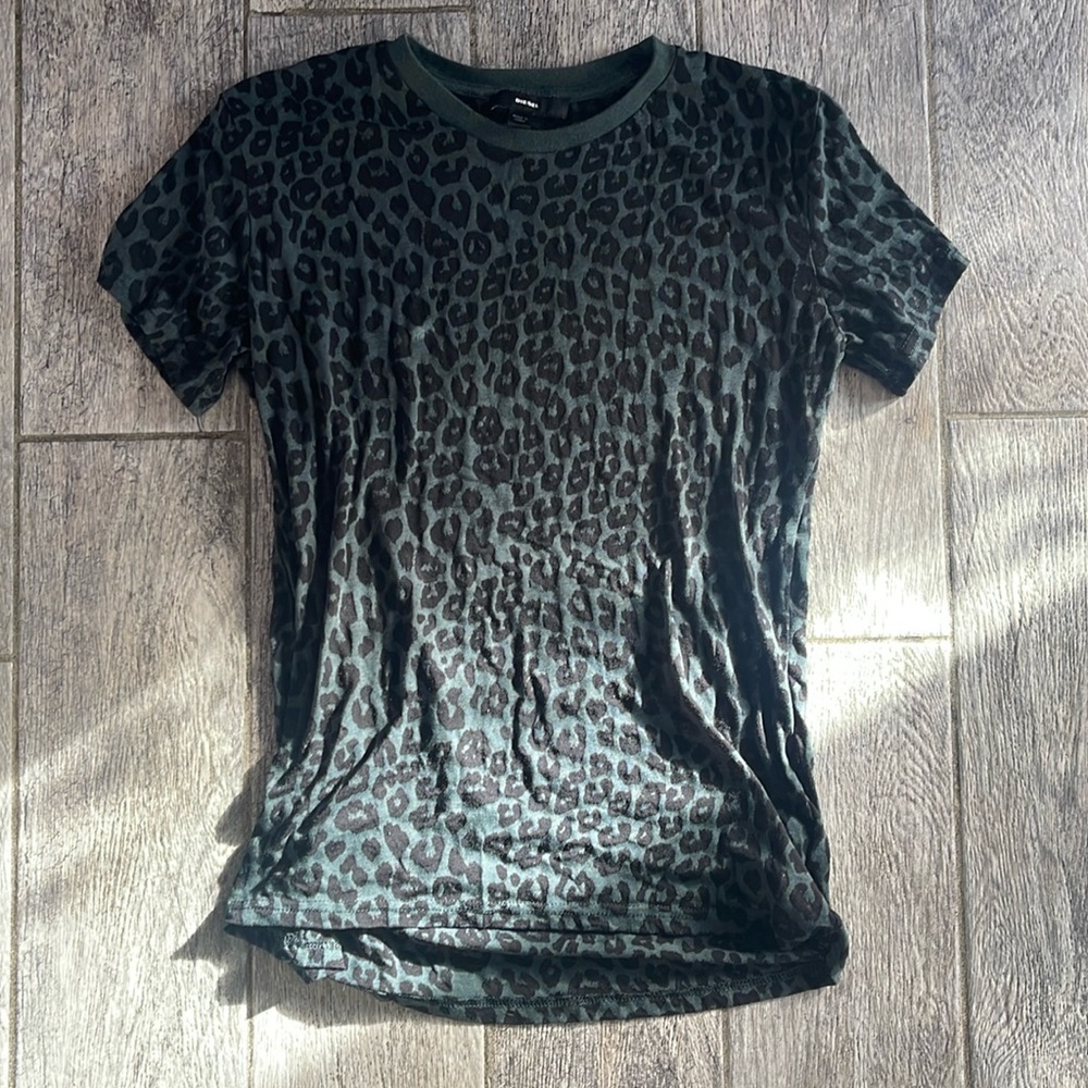 diesel army green leopard print sheer tshirt | SM